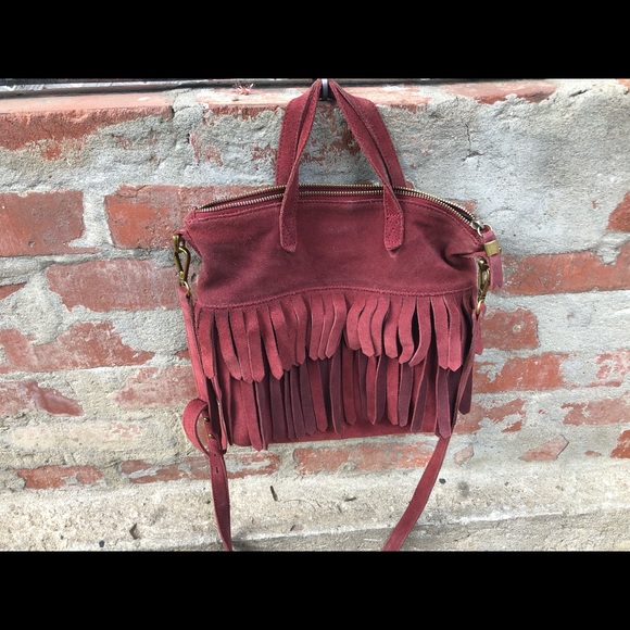 Madewell Leather Burgundy Fringed Cross Body Bag - Picture 5 of 10